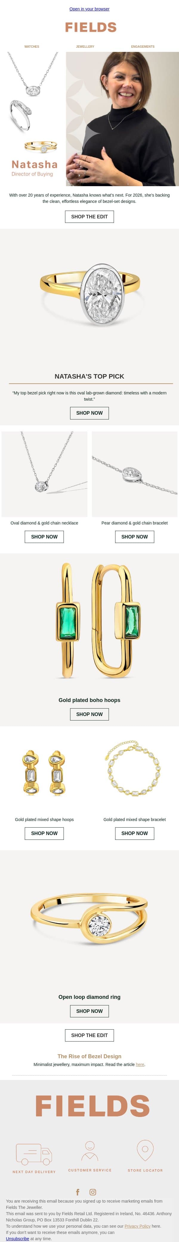 The Bezel Edit email from Fields Jewellers screenshot