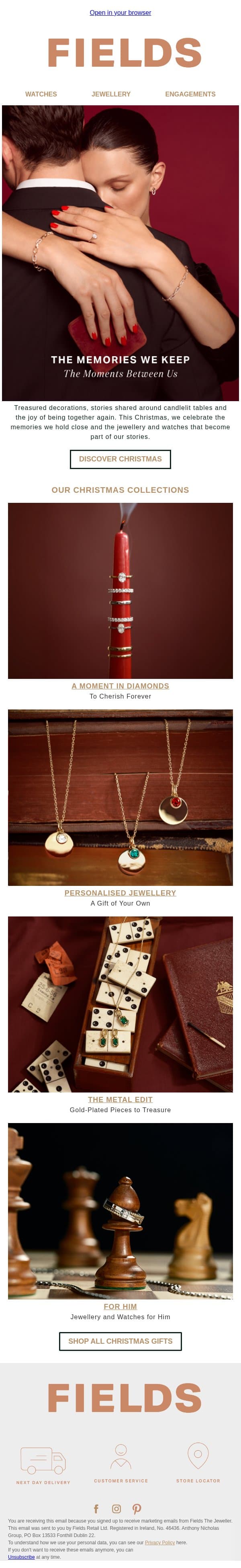 The Memories We Keep email from Fields Jewellers screenshot