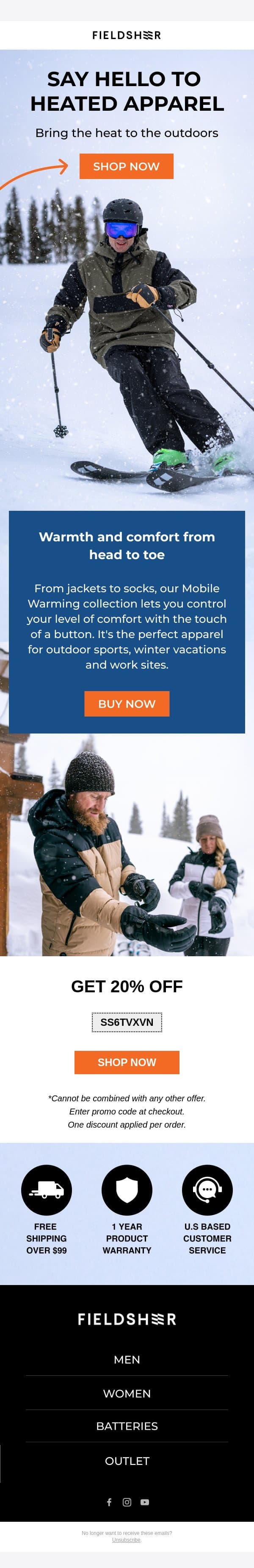 Say hello to heated apparel email from FIELDSHEER screenshot