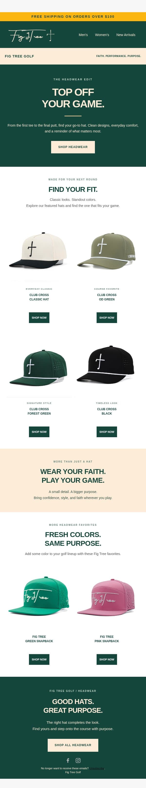 Find your next favorite golf hat. 🧢 email from Fig Tree Golf screenshot