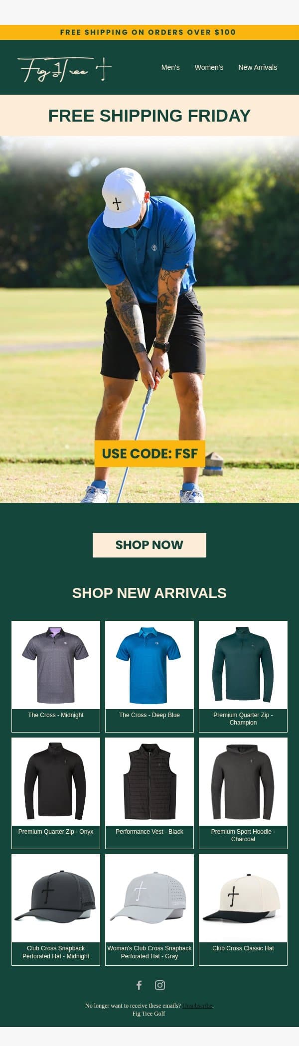 Free Shipping on All Orders email from Fig Tree Golf screenshot