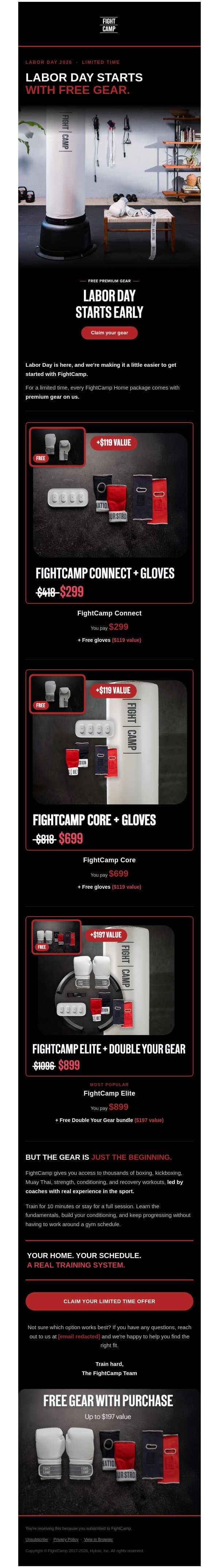 Labor Day starts here email from FightCamp screenshot