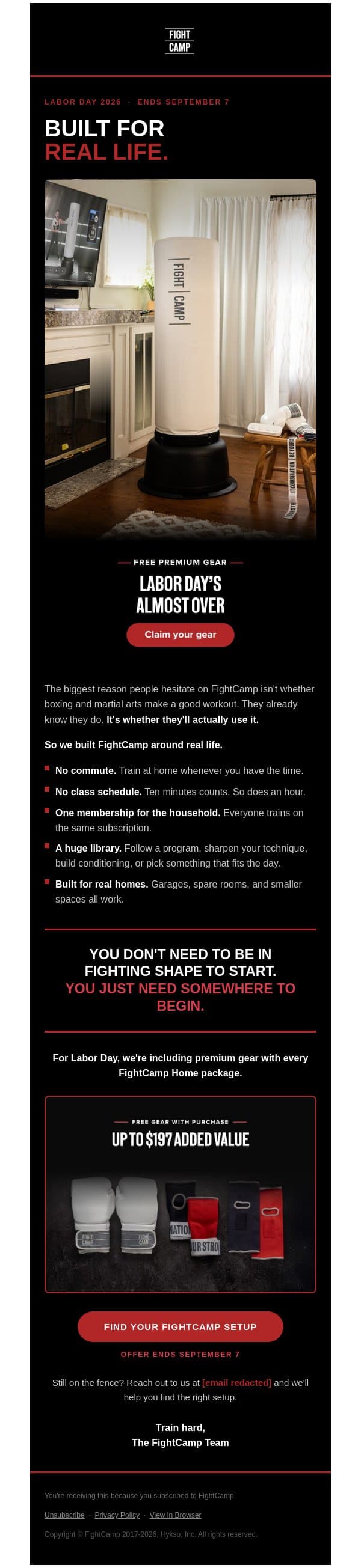 Built For Real Life email from FightCamp screenshot