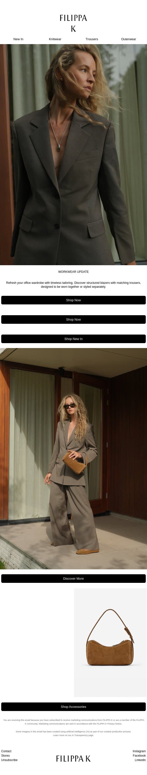 Elevate Your Workwear email from Filippa K screenshot