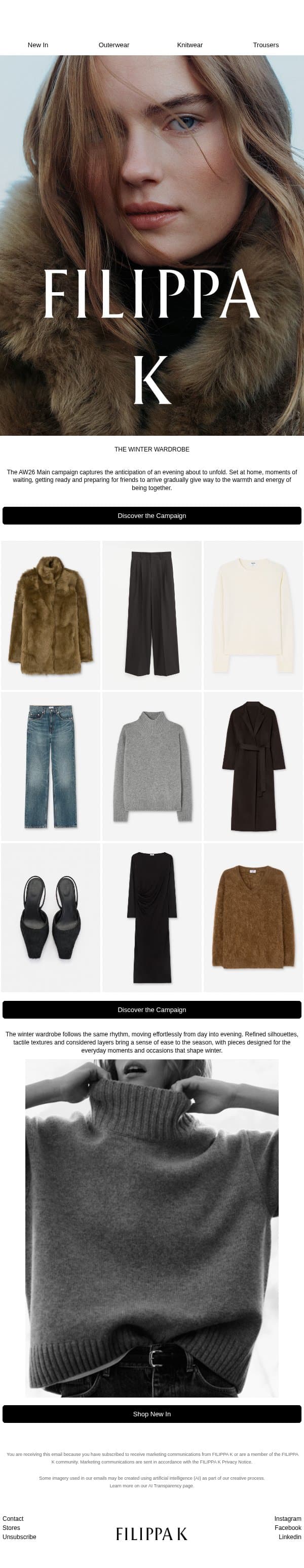 New: The Winter Wardrobe email from Filippa K screenshot