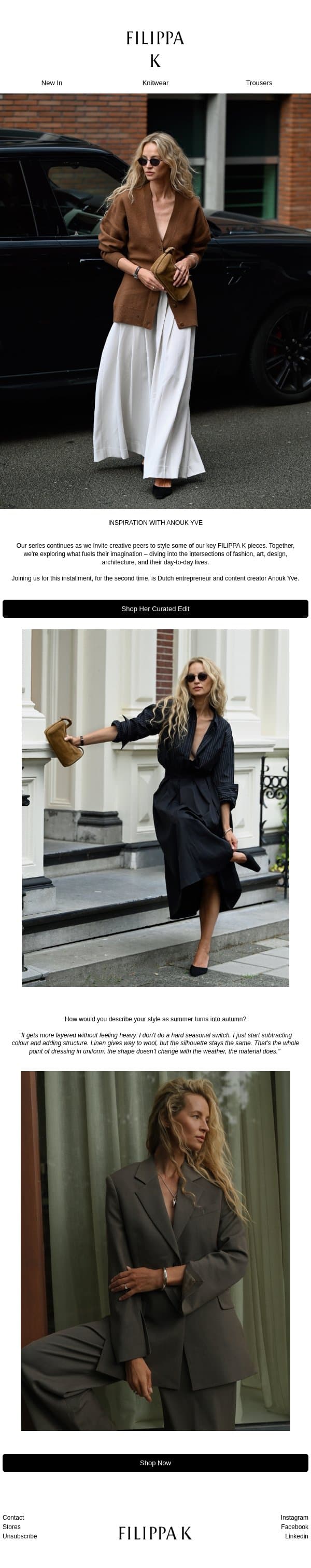 Inspiration with Anouk Yve. email from Filippa K screenshot