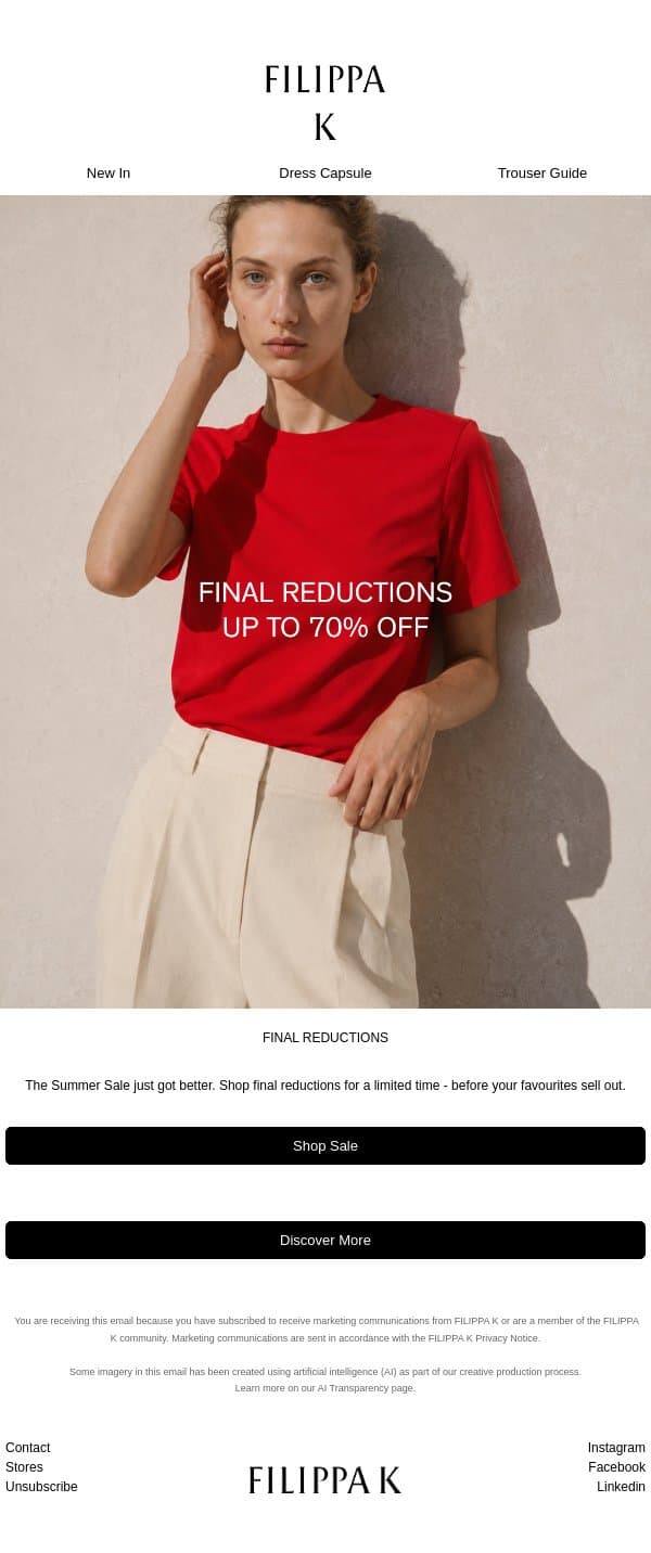 Sale: Final Reductions email from Filippa K screenshot