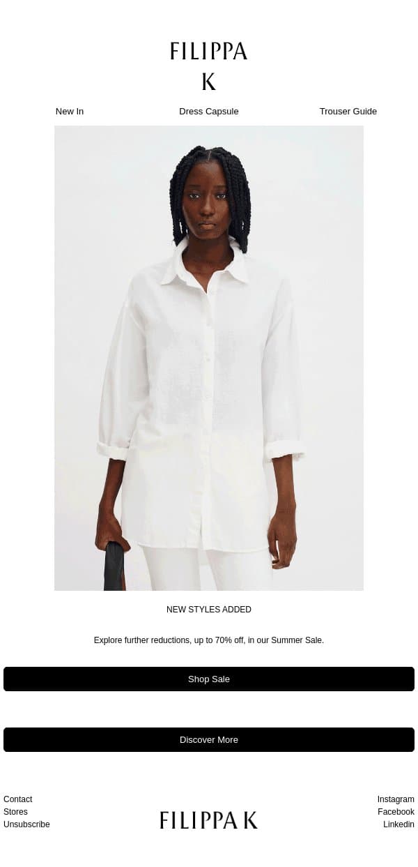 Sale: New Styles Added email from Filippa K screenshot