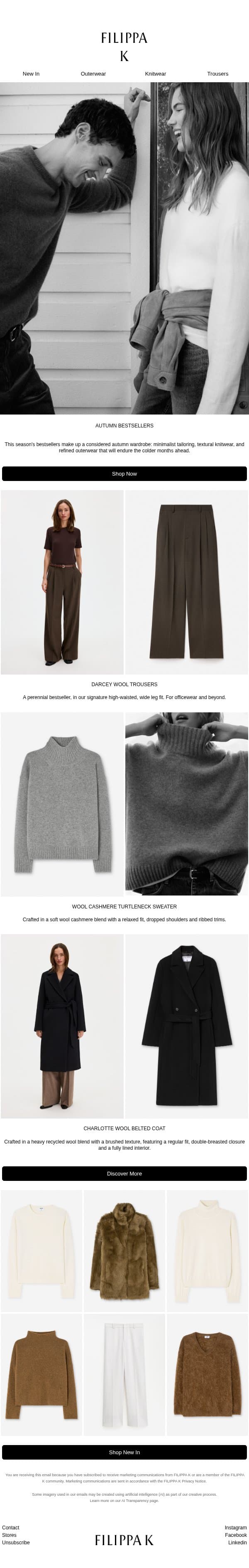 Autumn's Bestsellers email from Filippa K screenshot