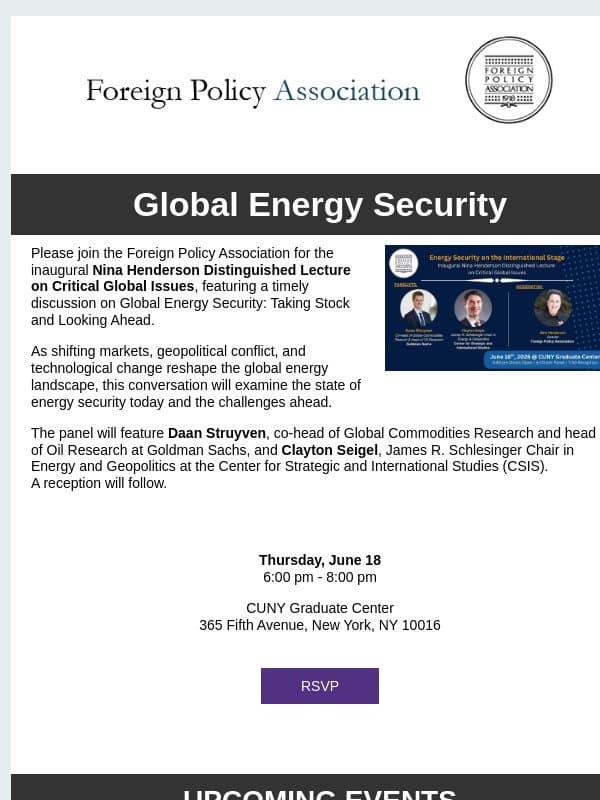 Event: Inaugural Nina Henderson Distinguished Lecture on Critical Global Issues email from Financial Planning Association (FPA)
