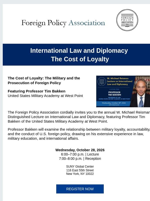 You're Invited: Two FPA Lectures on International Law and Global Affairs email from Financial Planning Association (FPA)