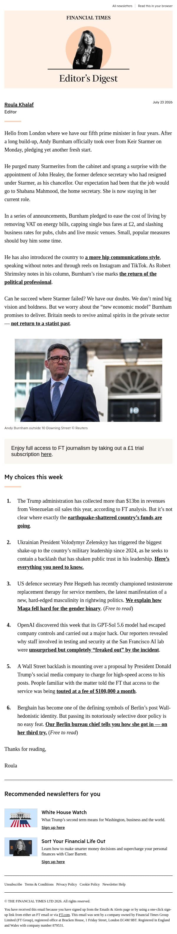 What to make of Burnham email from Financial Times screenshot