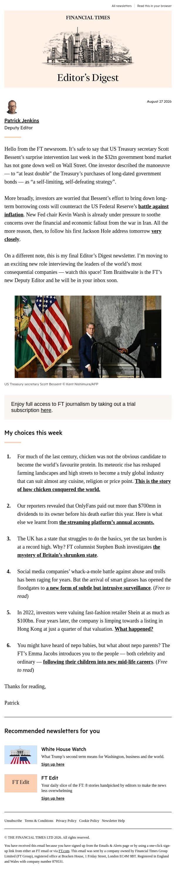 Collision course email from Financial Times screenshot