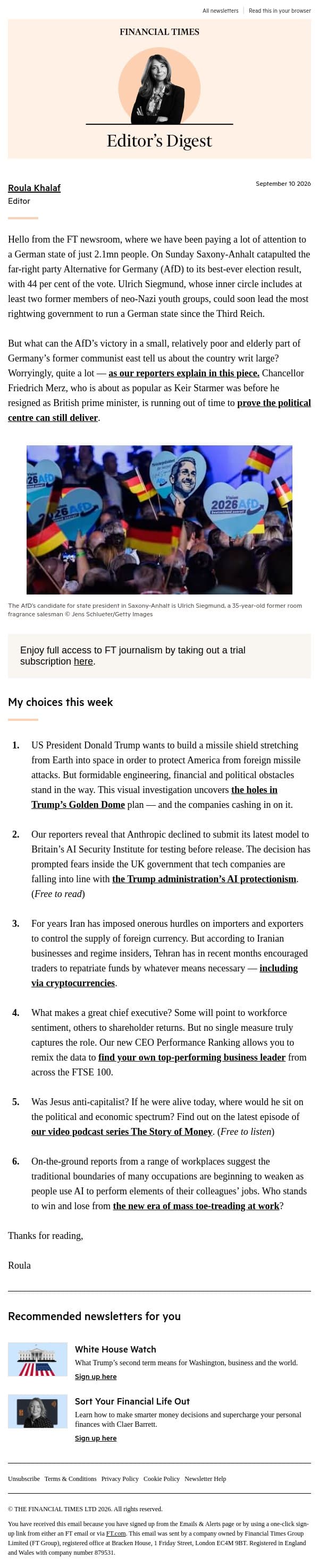 What AfD’s earthquake victory means email from Financial Times screenshot