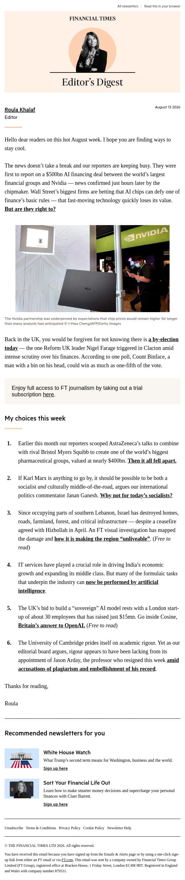 Nvidia’s finance machine email from Financial Times screenshot
