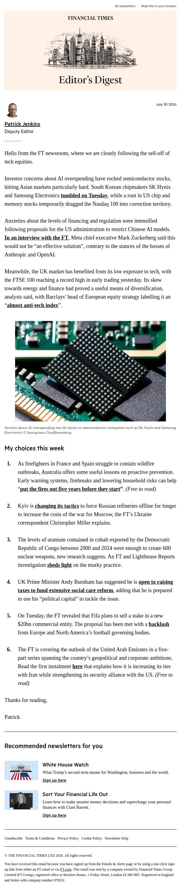 Chip chills email from Financial Times screenshot