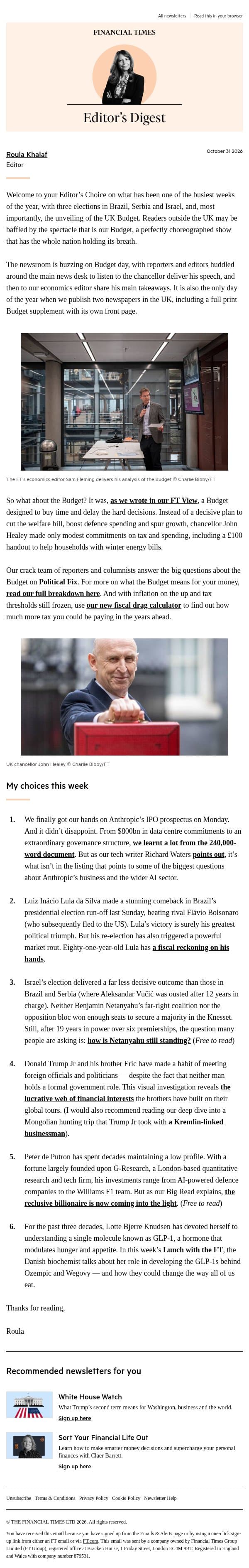 Britain’s boring Budget email from Financial Times screenshot
