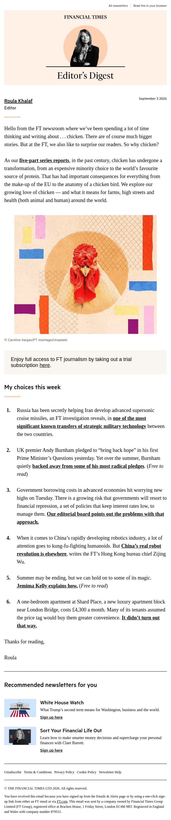 Big Chicken Inc. email from Financial Times screenshot