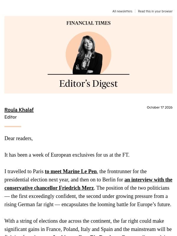 The battle for Europe’s future email from Financial Times