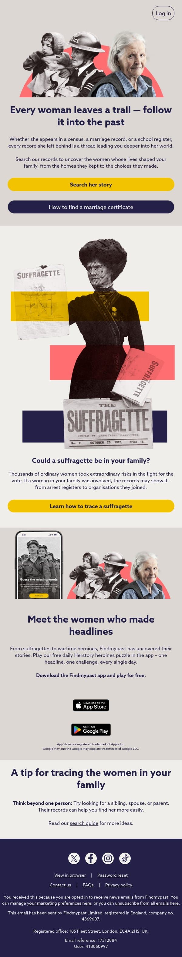 Before she was your ancestor, she was someone's everything email from Findmypast screenshot