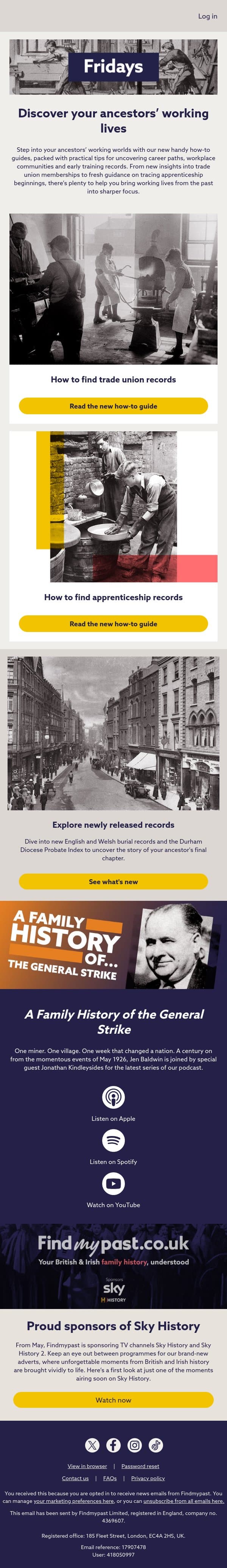 Explore your ancestors' occupations email from Findmypast screenshot