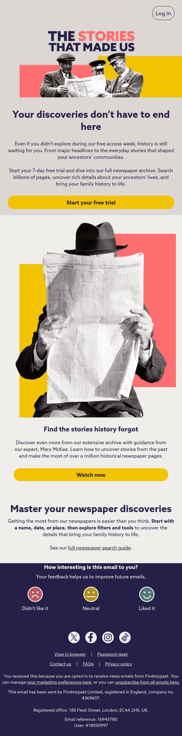 Don’t let your discoveries stop here email from Findmypast screenshot