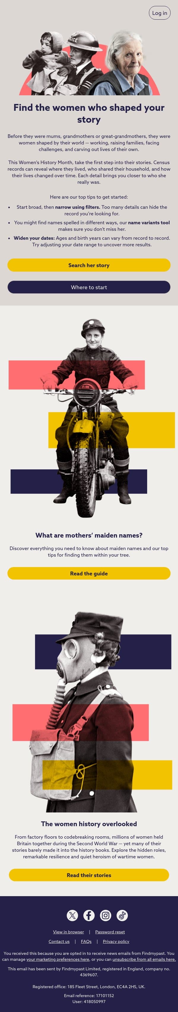 Uncover the women in your family, Adam email from Findmypast screenshot