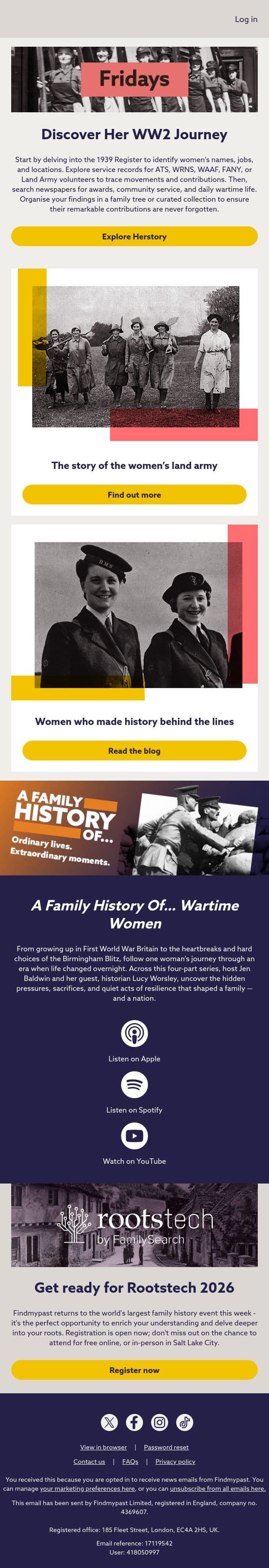Find the women who shaped the Second World War email from Findmypast screenshot