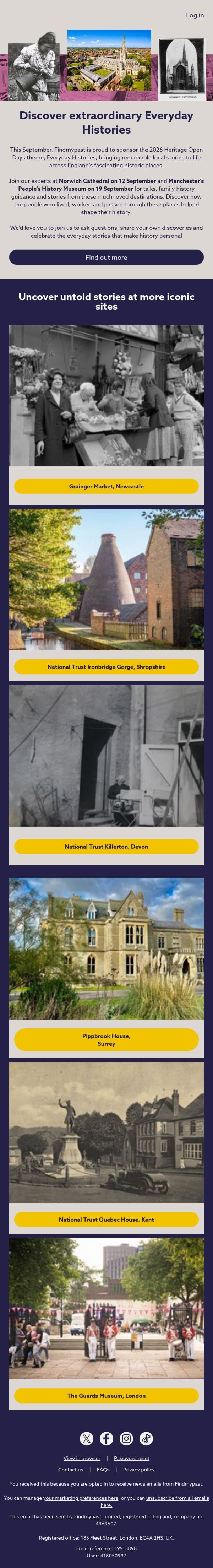 Celebrate Heritage Open Days with us this September email from Findmypast screenshot