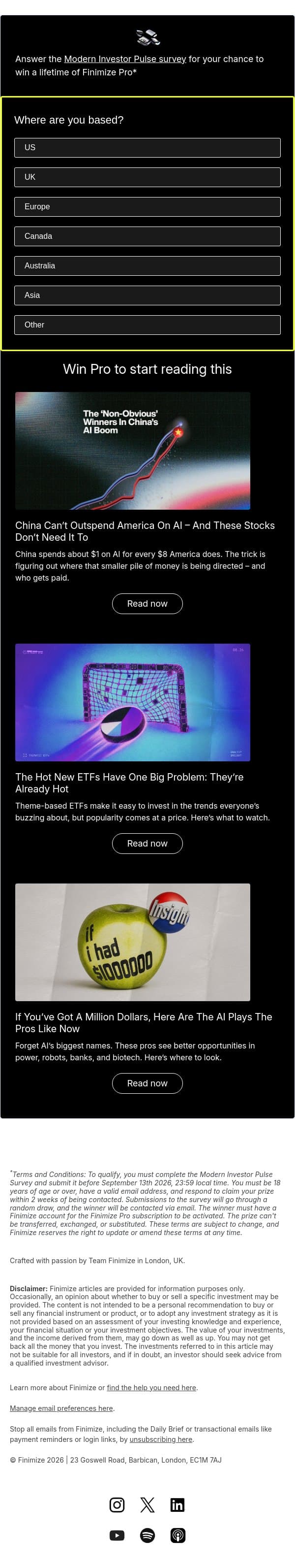 🧠 You spoke, you listened, you profited email from Finimize screenshot