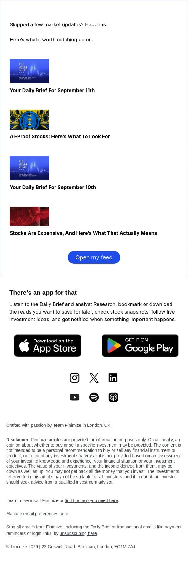 If you’ve been out of the loop, here’s your in email from Finimize screenshot