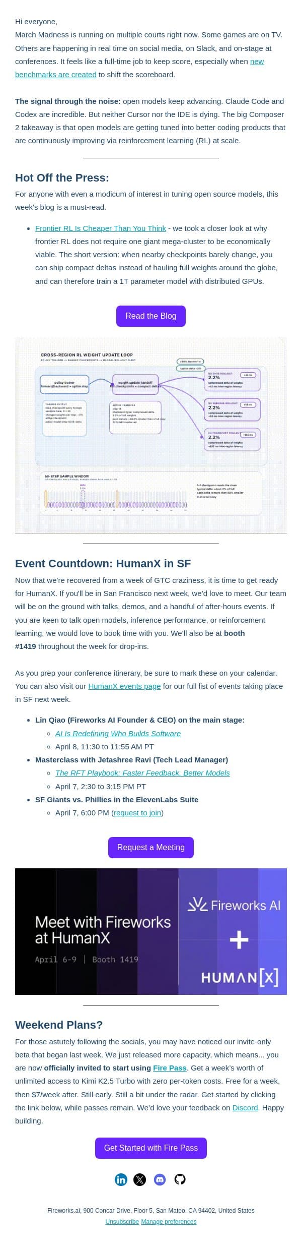 March Madness for AI builders: open models keep winning email from Fireworks AI screenshot