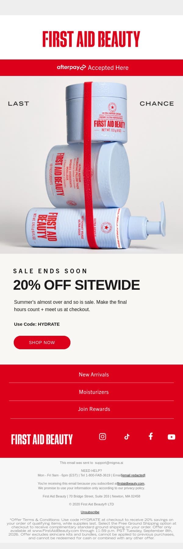 GO ALL THE WAY email from First Aid Beauty screenshot
