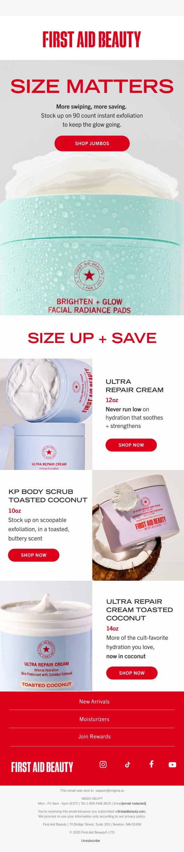 SIZE UP email from First Aid Beauty screenshot