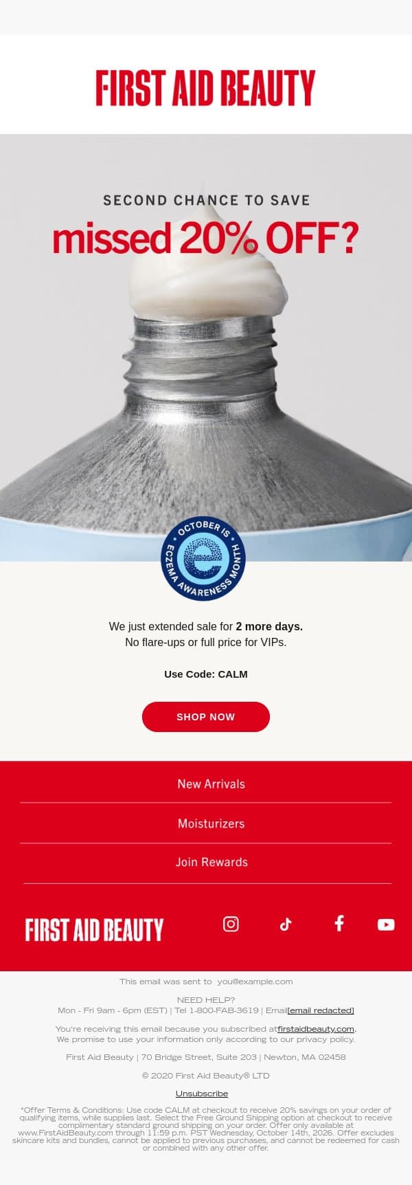 Second Chance to Soothe email from First Aid Beauty screenshot