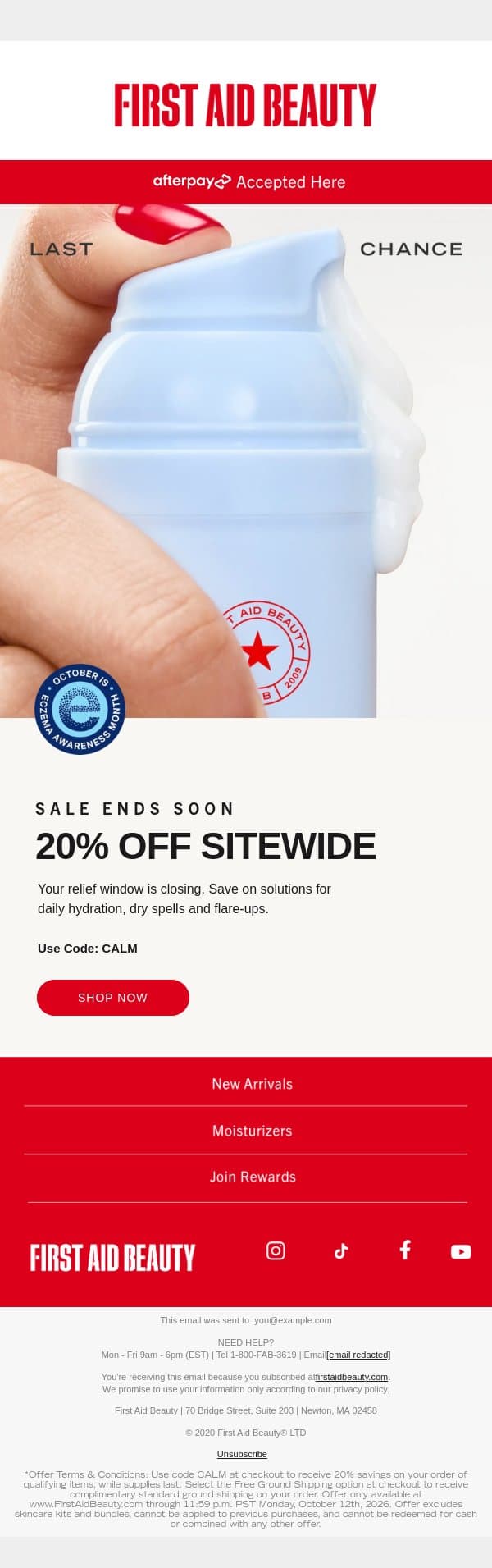 Relief Lasts. Sale Won’t. email from First Aid Beauty screenshot