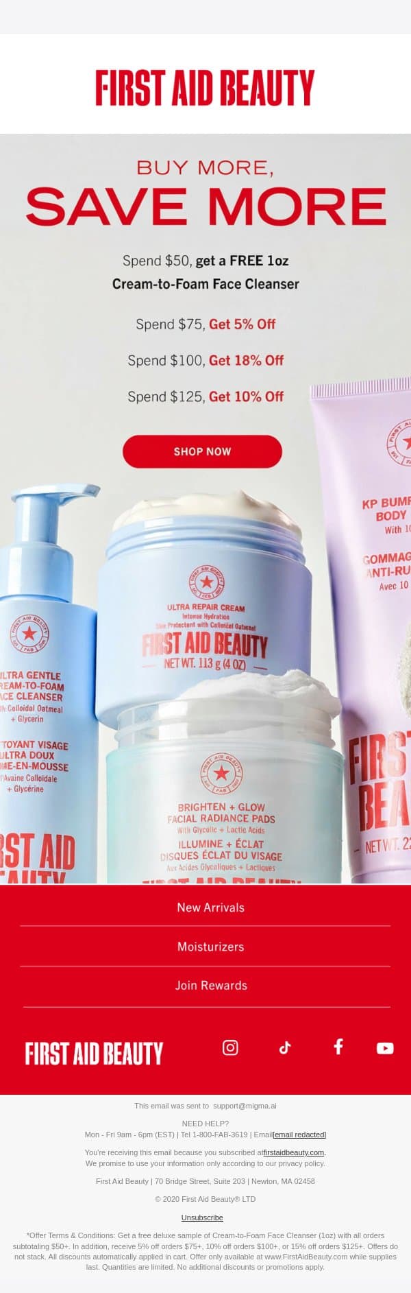 FREE FACE CLEANSER email from First Aid Beauty screenshot