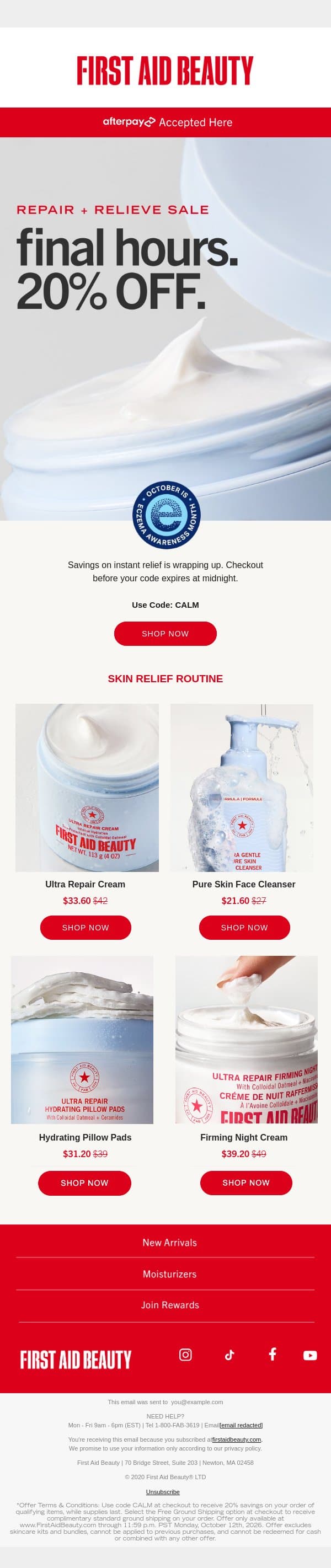 LAST CALL FOR CALM email from First Aid Beauty screenshot