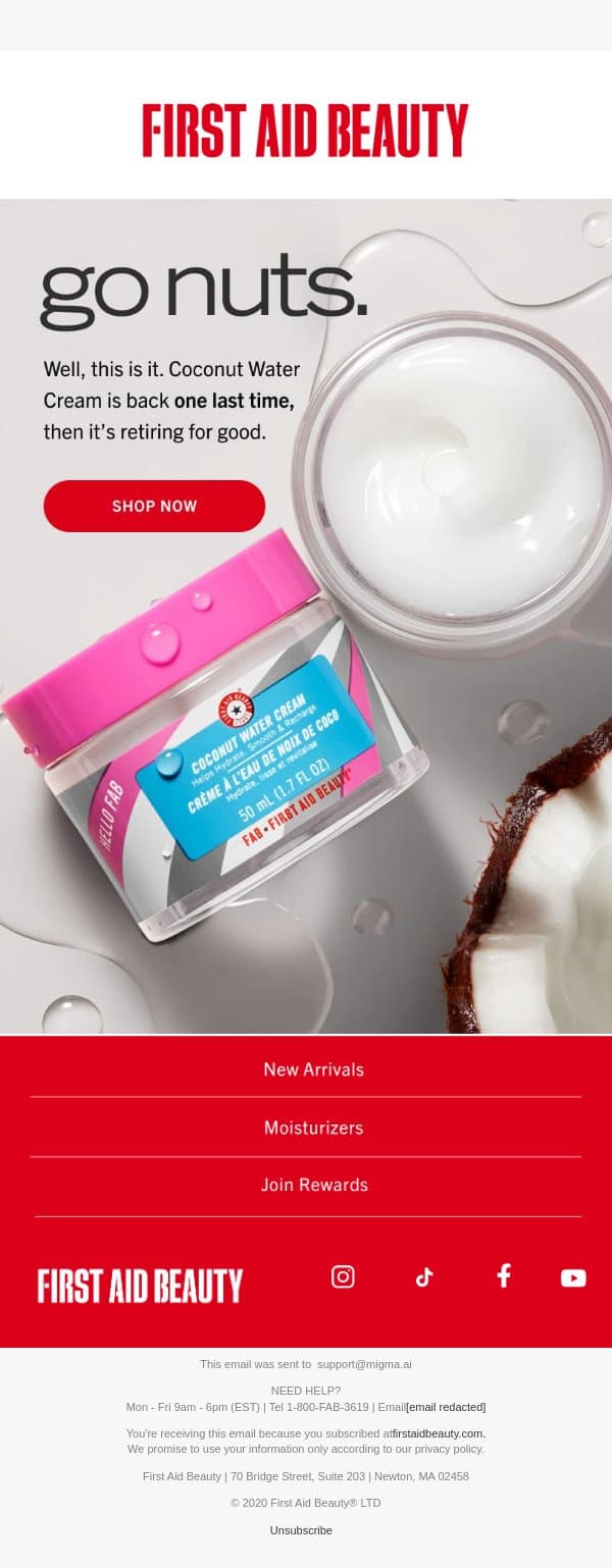 This is Goodbye email from First Aid Beauty screenshot