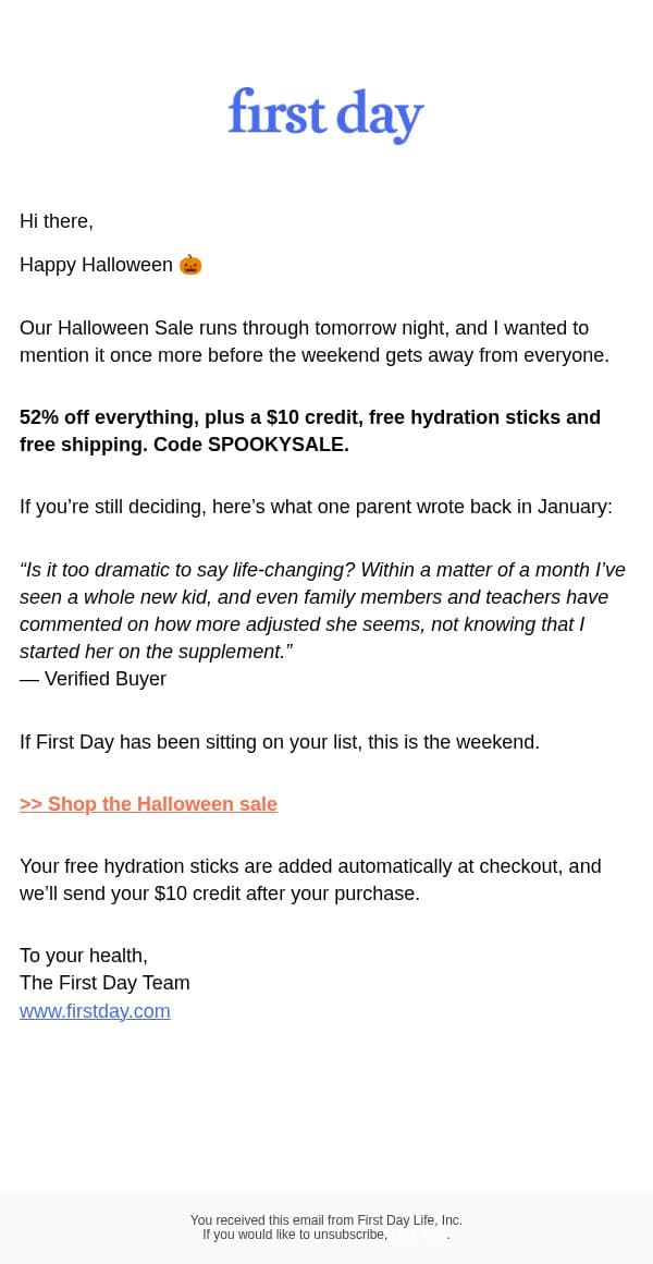 A quick note on Halloween π» email from First Day screenshot