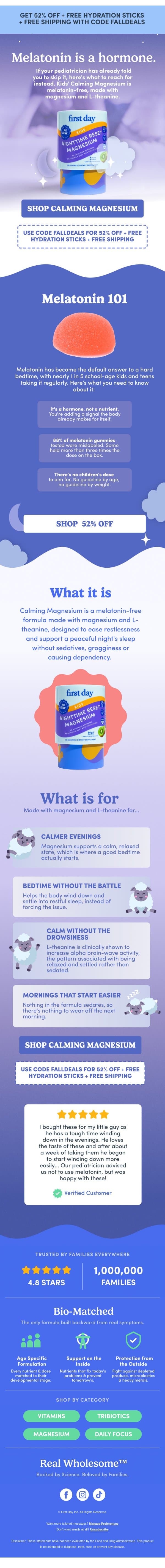 Why pediatricians don’t like melatonin 🚫 email from First Day screenshot