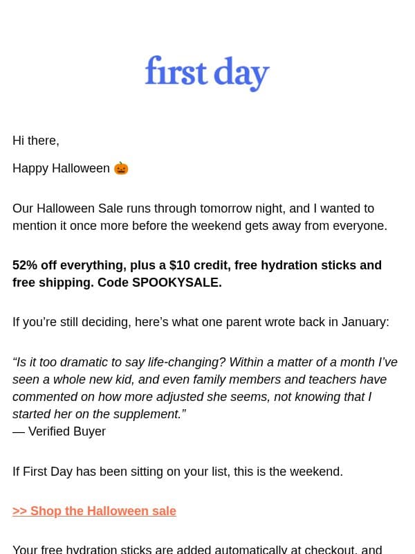 A quick note on Halloween 👻 email from First Day