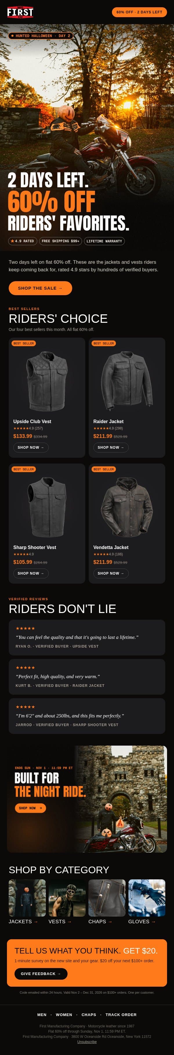 Upside vest, rated 4.9 by 257 riders email from First MFG screenshot