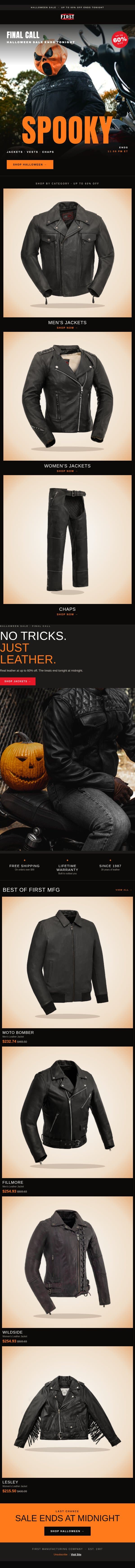 Final call: Halloween Sale ends tonight π email from First MFG screenshot