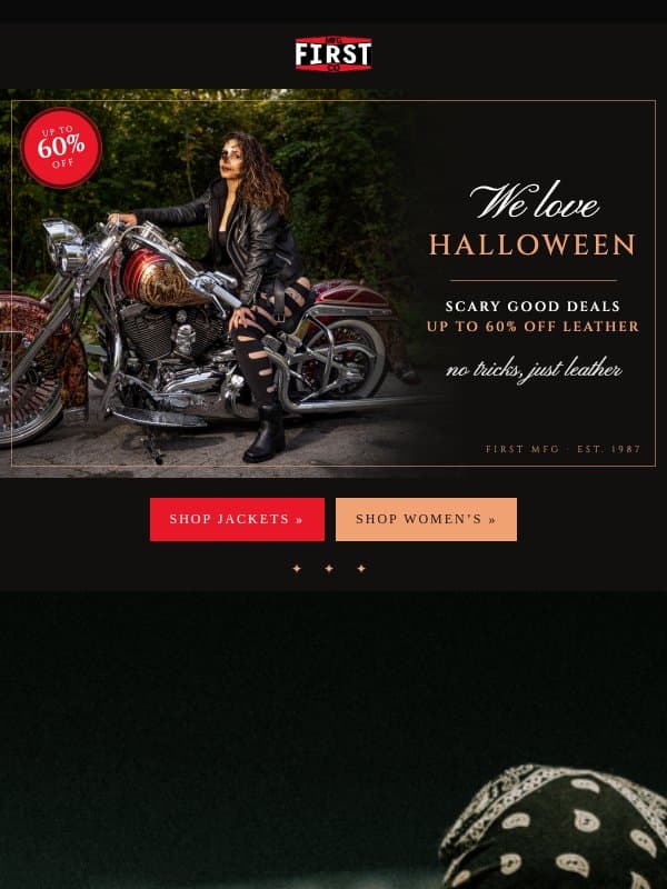 Scary good deals: up to 60% off ๐ email from First MFG