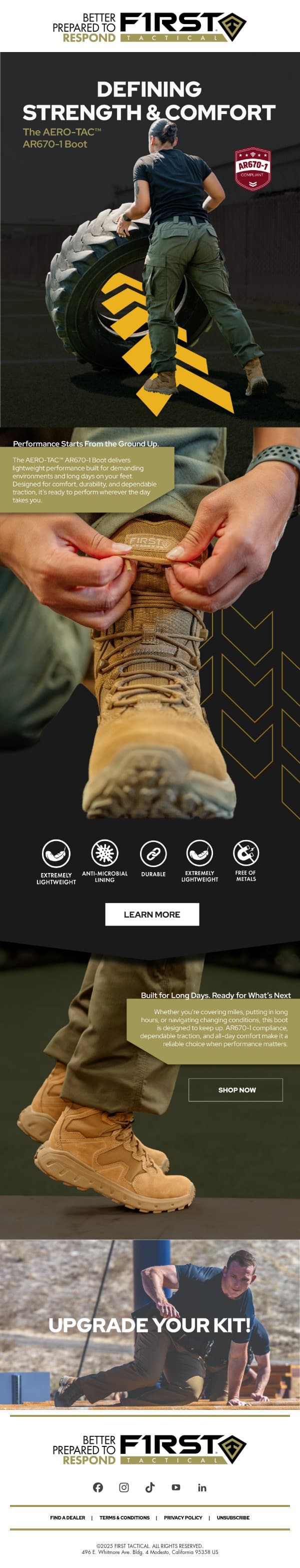 AR670-1 Compliant. Built to Perform. email from First Tactical screenshot