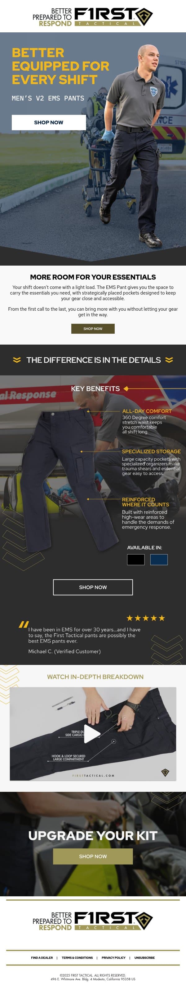 The EMS Pant Built for Every Shift email from First Tactical screenshot