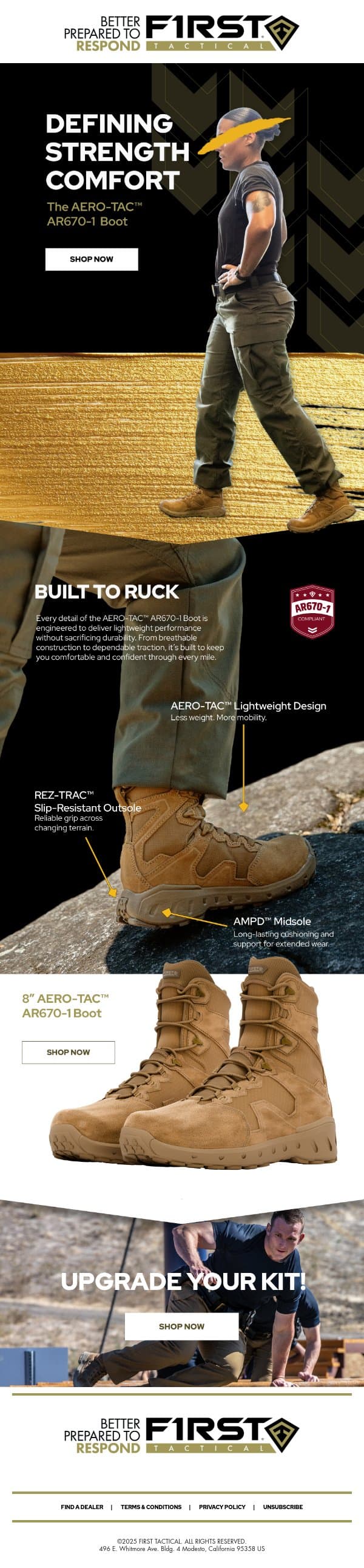 Less Weight. More Mobility. email from First Tactical screenshot