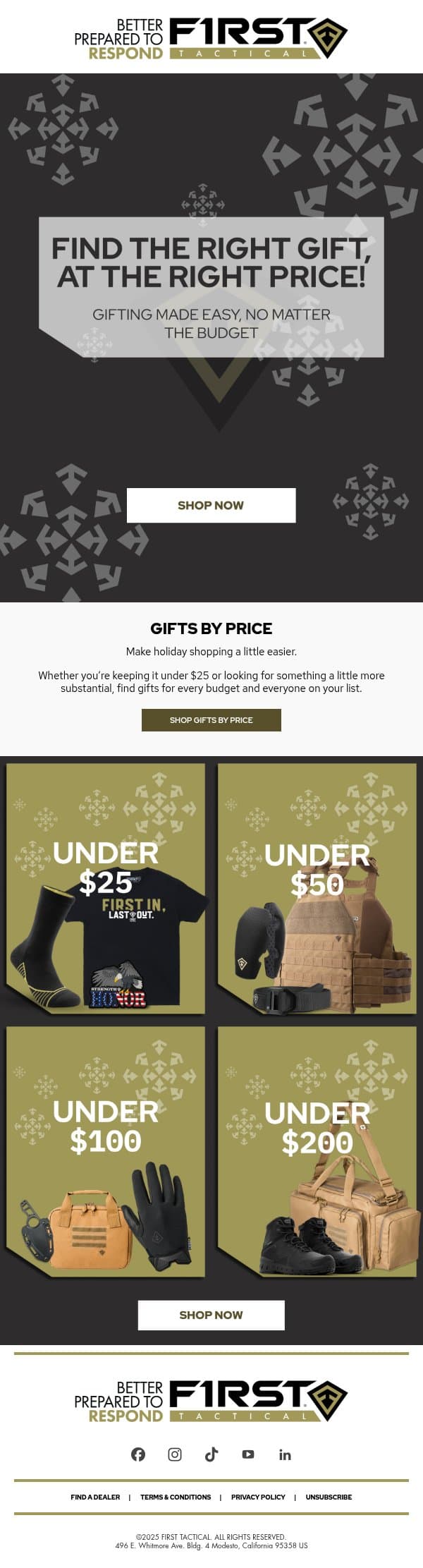 ๐ Great Gifts, Whatever Your Budget email from First Tactical screenshot