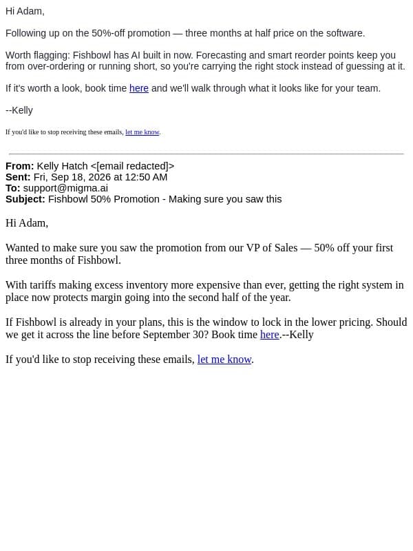 Re: Fishbowl 50% Promotion - Making sure you saw this email from Fishbowl
